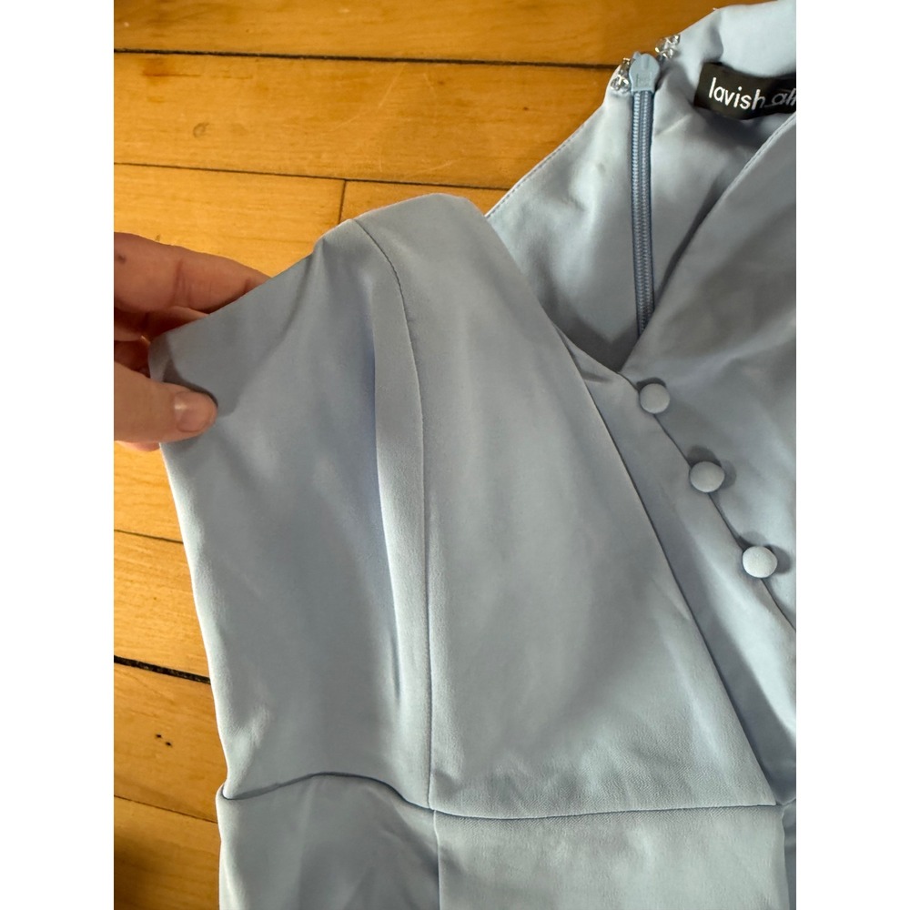 NWT Lavish Alice Baby Blue One Shoulder Midi Dress with Waist Tie - Picture 10 of 14